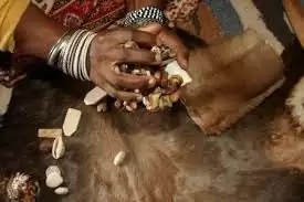 Traditional bone and shell divination on animal hide